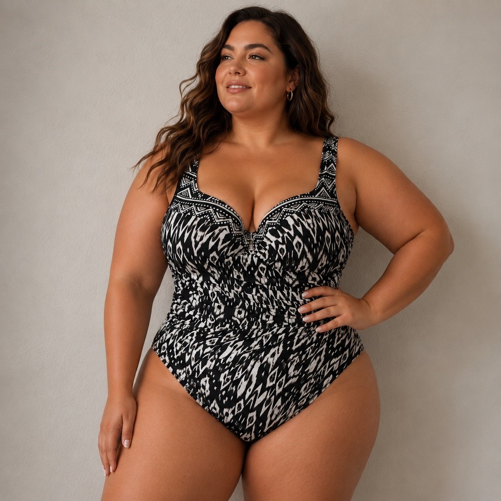Miraclesuit One Piece Swimsuit 12 Ikat Black & White Slimming Ruched Slimming